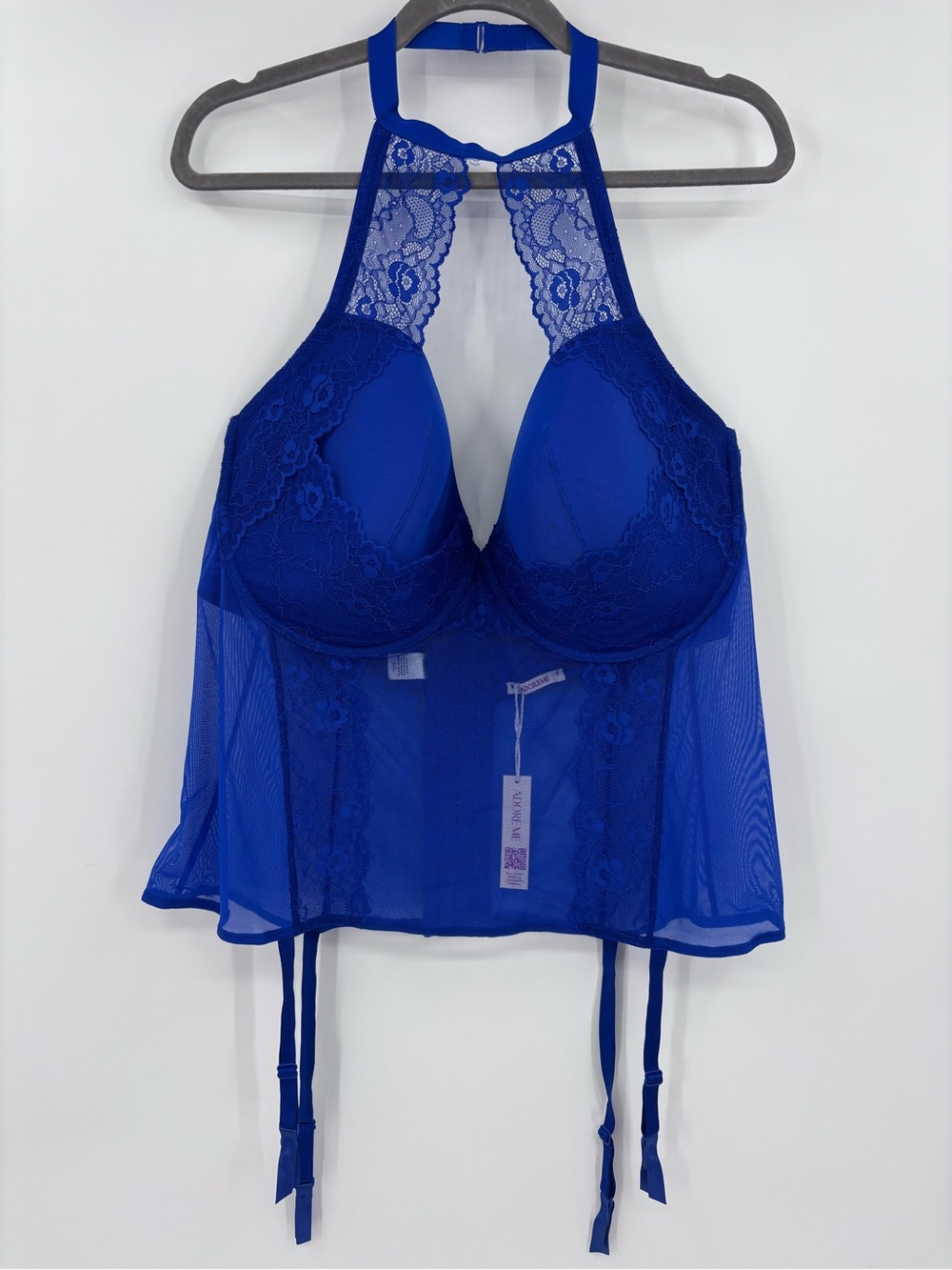 Adore Me NEW Shelly Blue Lace Mesh Push Up Underwire Lingerie Bustier Size 42G